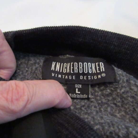 Knickerbocker Gray/Black Full Zip Sweater Fleece Interior Cotton/Poly Blend EUC - Picture 6 of 8
